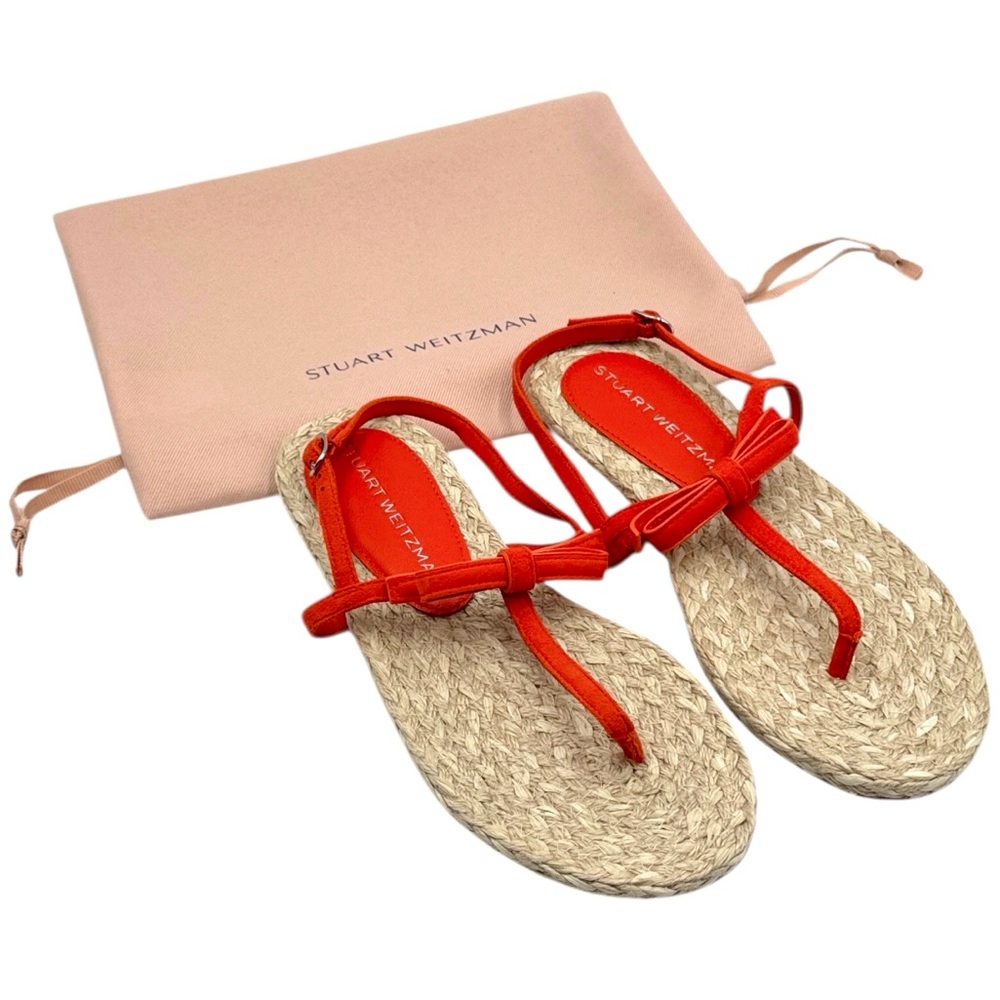 Stuart Weitzman Felicity Leather Bow Slingback Espadrille Sandals Size 7